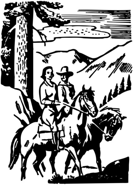 Couple Horseback Riding