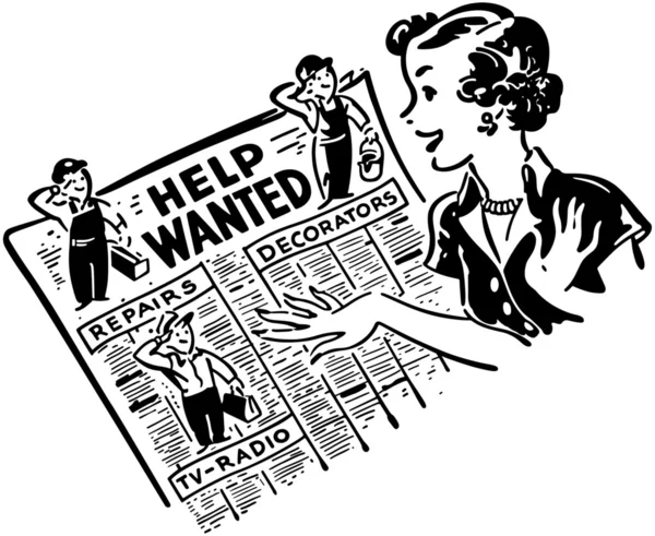 Gal Reading Help Wanted reklamy — Wektor stockowy