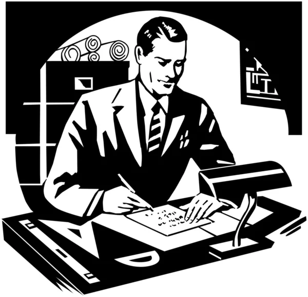 Hombre trabajando en el escritorio — Archivo Imágenes Vectoriales