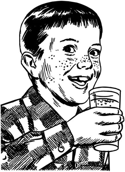 Niño con vaso de beber — Vector de stock