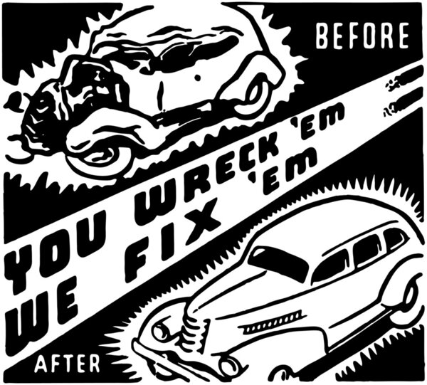 Vintage broken car and fixed car