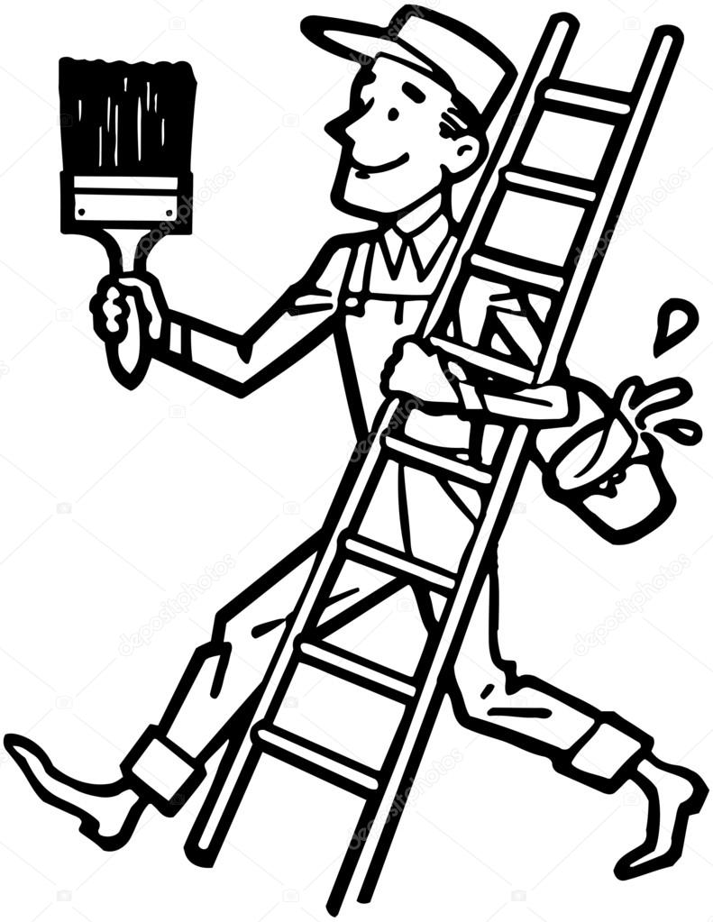 Painter With Ladder — Stock Vector © RetroClipArt #55675165