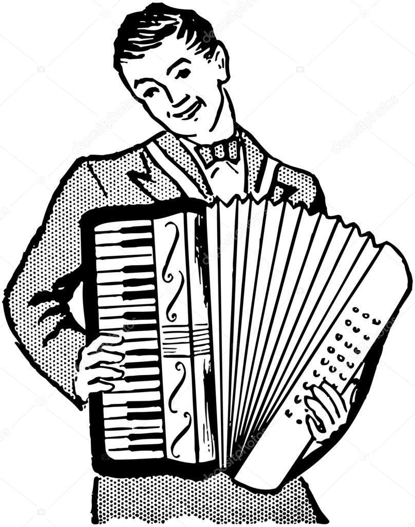 Accordion Player, black and white