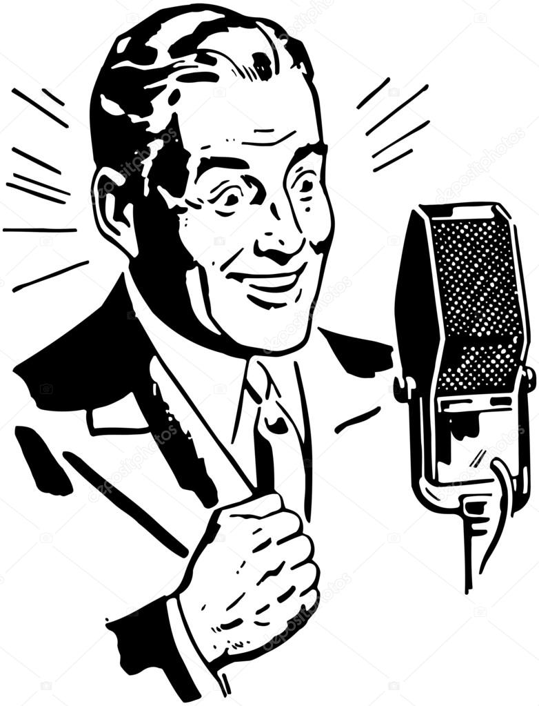 Doodle Radio Announcer isolated on white background
