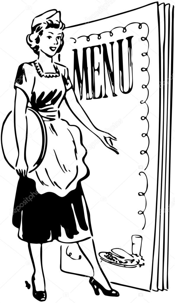 Waitress With Menu Behind