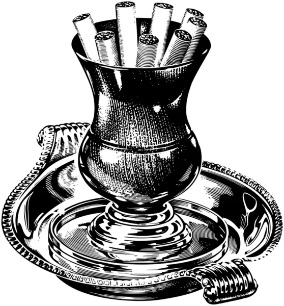 Drawn Cigarettes in Silver cup — Stock Vector