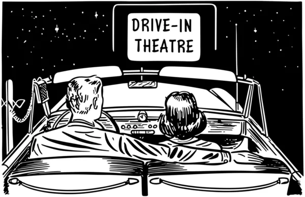 Ilustrace romantický pár v autě s textem — Stockový vektor