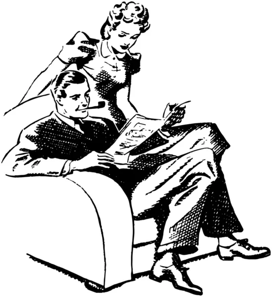 Dibujado pareja disfrutando revista — Vector de stock