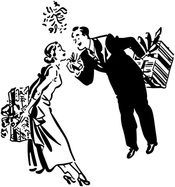 Illustration d'un couple échangeant des cadeaux — Image vectorielle