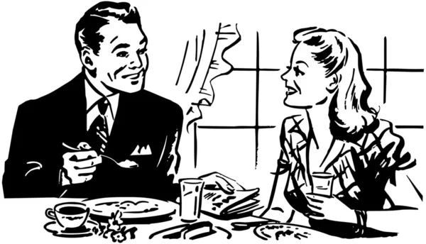 Disegnato coppia avendo colazione — Vettoriale Stock