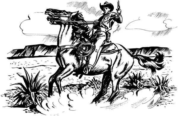 Cowboy sur cheval avec lasso — Image vectorielle