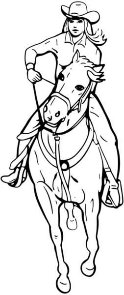 Getekende Cowgirl op paard — Stockvector