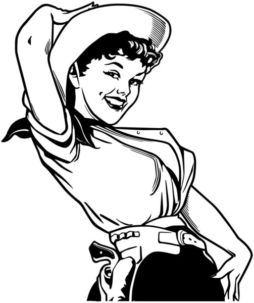 Cowgirl holding hat and smiling