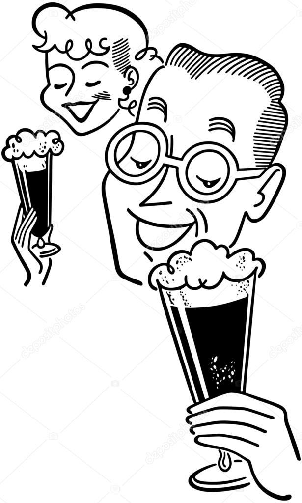 Illustration of Couple with Beer