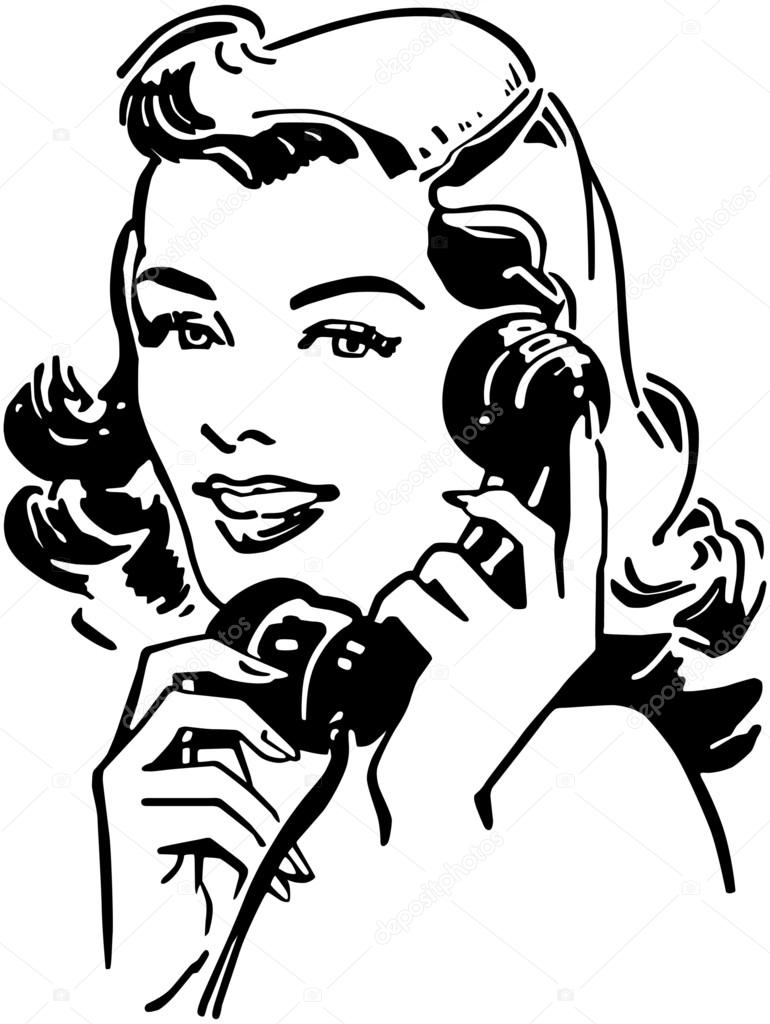 Vintage donna parlare al telefono ??? Vettoriali Stock ?? RetroClipArt
