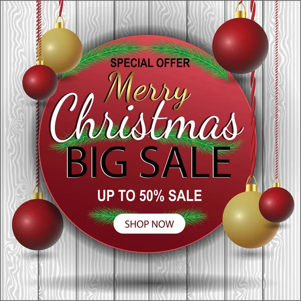 Spanduk Promosi Penjualan Natal Dengan Daun Natal Pohon Lampu Dan - Stok Vektor