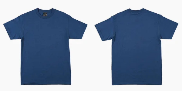 Prázdné Tričko Barva Modrá Šablona Přední Zadní Pohled Izolované Bílém — Stock fotografie