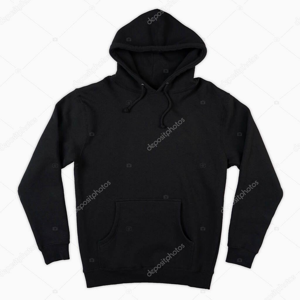 Blank black male hooded sweatshirt long sleeve with clipping path, mens hoody with zipped for your design mockup for print, isolated on white background. Template sport winter clothes. Blank black hoodie template front and back view.