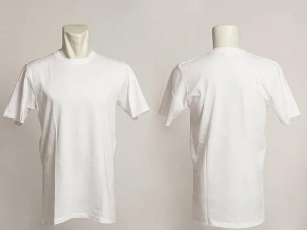 Prázdné Bílé Pánské Tričko Šablony Dvou Stran Přirozené Tvary Figuríny — Stock fotografie