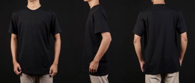 Önde ve arkada uzun kollu tişört, Premium fotoğraf baskısı tasarımları için model. Stüdyoda çekim mankeni. Reklam alanınız için uygun.