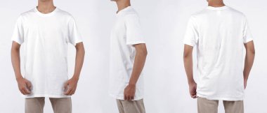 Önde ve arkada uzun kollu tişört, Premium fotoğraf baskısı tasarımları için model. Stüdyoda çekim mankeni. Reklam alanınız için uygun.