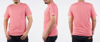 Önde ve arkada uzun kollu tişört, Premium fotoğraf baskısı tasarımları için model. Stüdyoda çekim mankeni. Reklam alanınız için uygun.