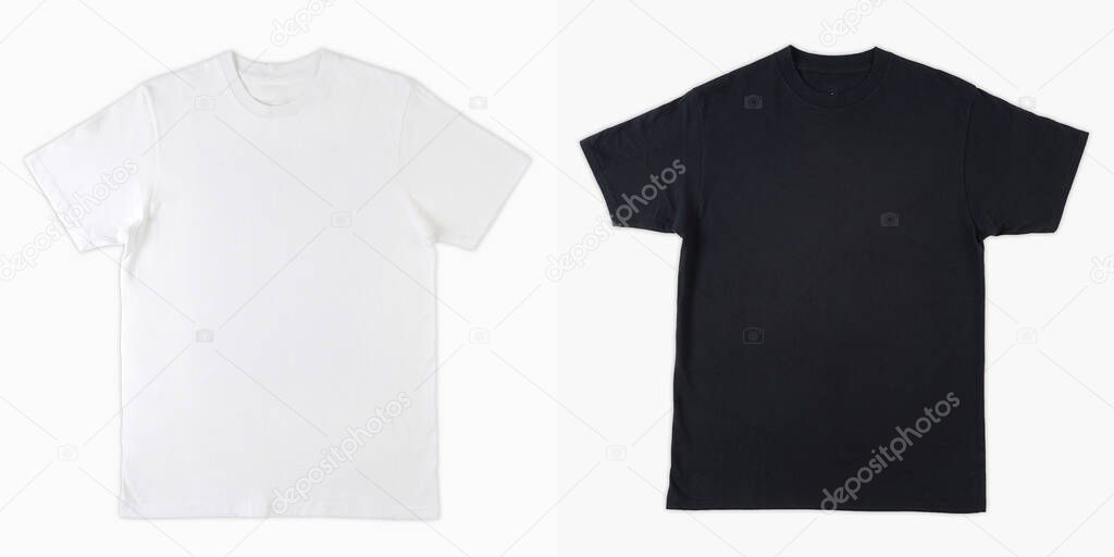 Front view of the plain t-shirt template and back view. a plain t-shirt taken from the top view. isolated blank t-shirt set, t-shirt mockup for print. Suitable for your advertising space.
