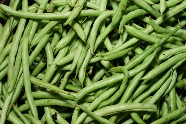 Montones Judías Verdes Que Están Mercado Son Recién Cosechados Esta — Foto de Stock