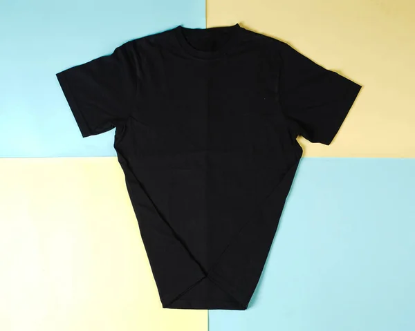 Pile Black Folded Clothes Top View Folded Black Shirt Isolated — Stock Photo, Image