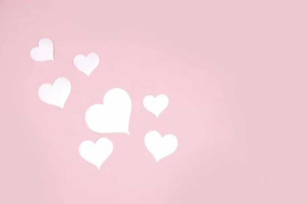 Carta Forma Cuore Incollata Sfondo Rosa Emblema Amore Donne Felici — Foto Stock