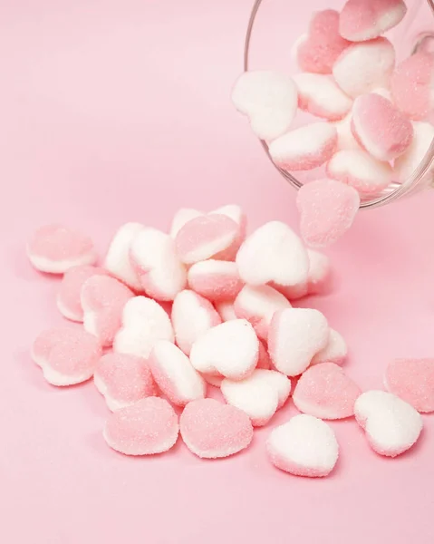 Heart Shaped Candy Two Different Colored Sides Sprinkled Powdered Sugar — Stock Photo, Image