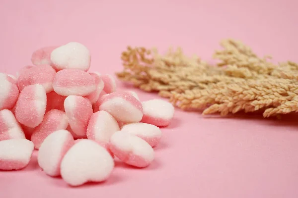 Heart Shaped Candy Two Different Colored Sides Sprinkled Powdered Sugar — Stock Photo, Image