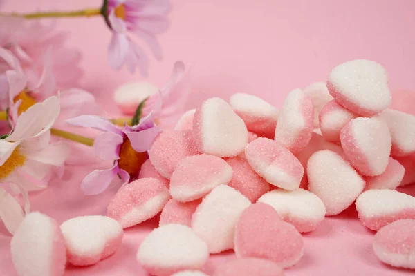 Heart Shaped Candy Two Different Colored Sides Sprinkled Powdered Sugar — Stock Photo, Image