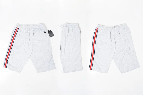 Męskie Krótkie Białe Spodnie Treningowe Odizolowane Białym Tle Spodnie Bazie — Zdjęcie stockowe