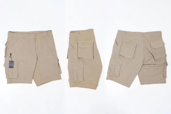 Pantalone Cargo Corto Uomo Con Motivo Liscio Isolato Sfondo Bianco — Foto Stock