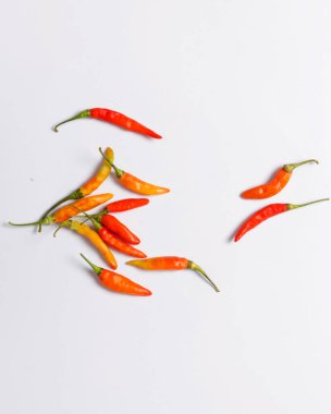 Kırmızı biber beyaz arka planda izole edilmiş. Bu biberin o kadar da baharatlı olmayan bir tadı var. Genellikle yemek pişirme baharatlarının karışımı için kullanılır. Acı biber yemek kanseri önleyebilir ve ömrü uzatabilir. Chili modeli..
