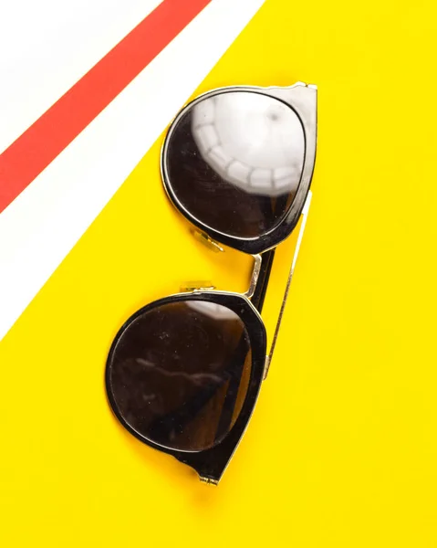 Sunglasses Isolated Bright Yellow Background Fashion Glasses Accessories Complement Your — Stock Photo, Image