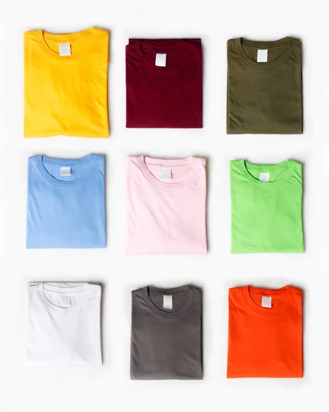 Plain Shirt Mockup Template Assorted Colors Shirt Isolated Bright White — Stock Photo, Image