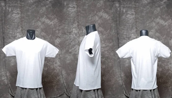 Plantilla Camiseta Blanco Los Hombres Vista Desde Tres Direcciones Forma —  Fotos de Stock