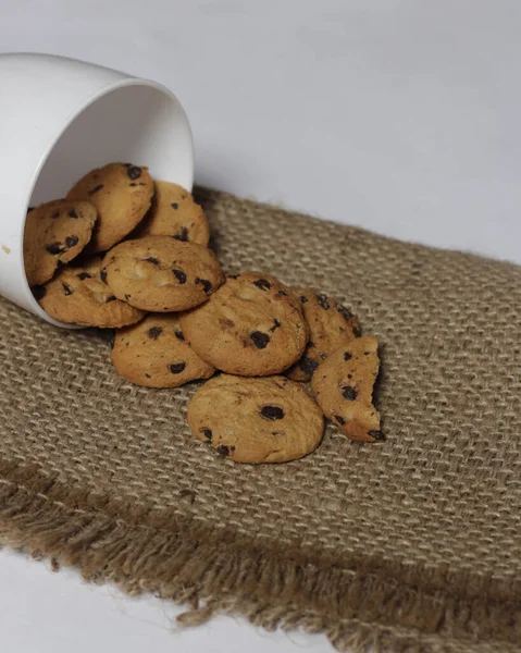 Schokokekse Mit Schokochips Als Snacks Morgen Sind Bei Kindern Bis — Stockfoto