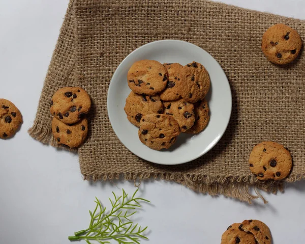 Schokokekse Mit Schokochips Als Snacks Morgen Sind Bei Kindern Bis — Stockfoto