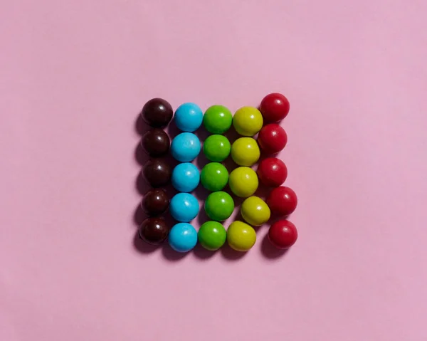 Bonbons Ronds Avec Différentes Couleurs Saveurs Bonbons Avec Garniture Chocolat — Photo