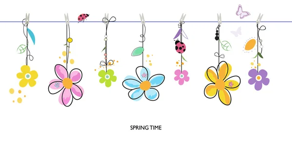 Colorato primavera tempo decorativo floreale astratto bordo sfondo vettore — Vettoriale Stock