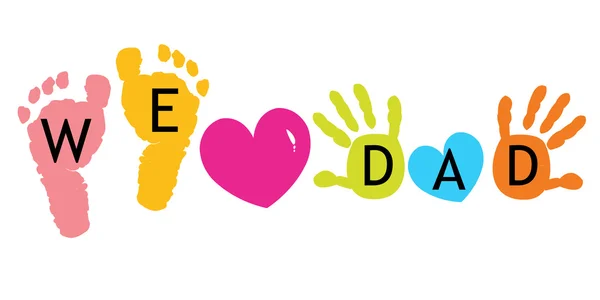 We Love Dad. Happy Father's day card. Baby foot prints vector background — Stock Vector