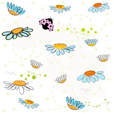 Papatya bahar mavi çiçek desen vektör arka plan.