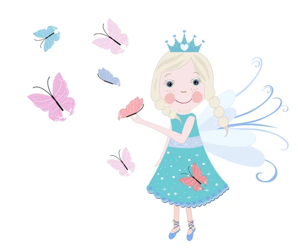 Cute snow fairytale with butterflies. Spring time vector background — Stock Vector