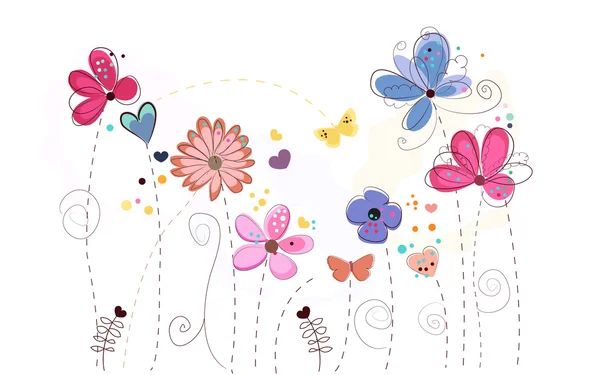 春天五颜六色的涂鸦花。抽象五颜六色的花卉矢量背景 — 图库矢量图片