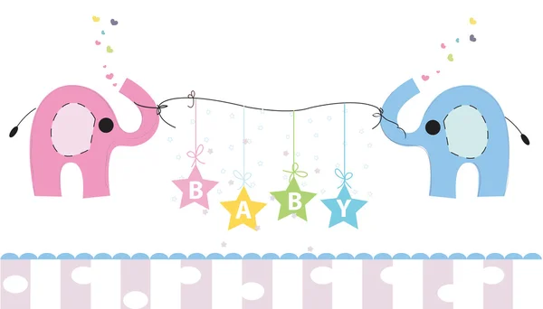 Söta elefanter. Baby shower gratulationskort. Nyfödda barn vektor bakgrund — Stock vektor