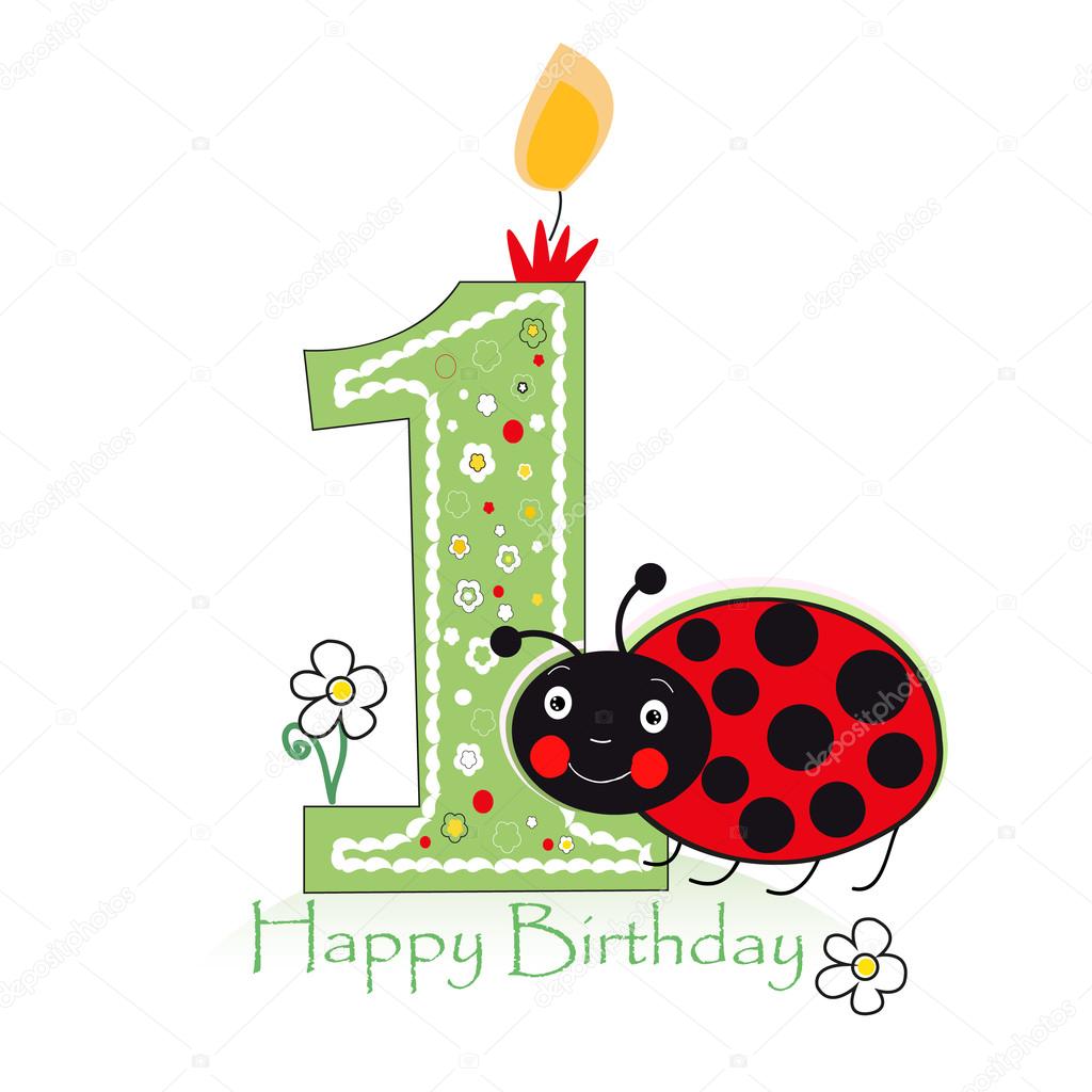 Joyeux Premier Anniversaire Carte De Voeux Bebe Avec Coccinelle Anniversaire Coccinelle Et Vecteur Marguerite Image Vectorielle Par Gulsengunel C Illustration
