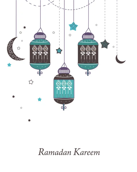 Ramadan Kareem mit Lampen, Halbmonden und Sternen. traditionelle Laterne des Ramadan-Vektors Hintergrund — Stockvektor